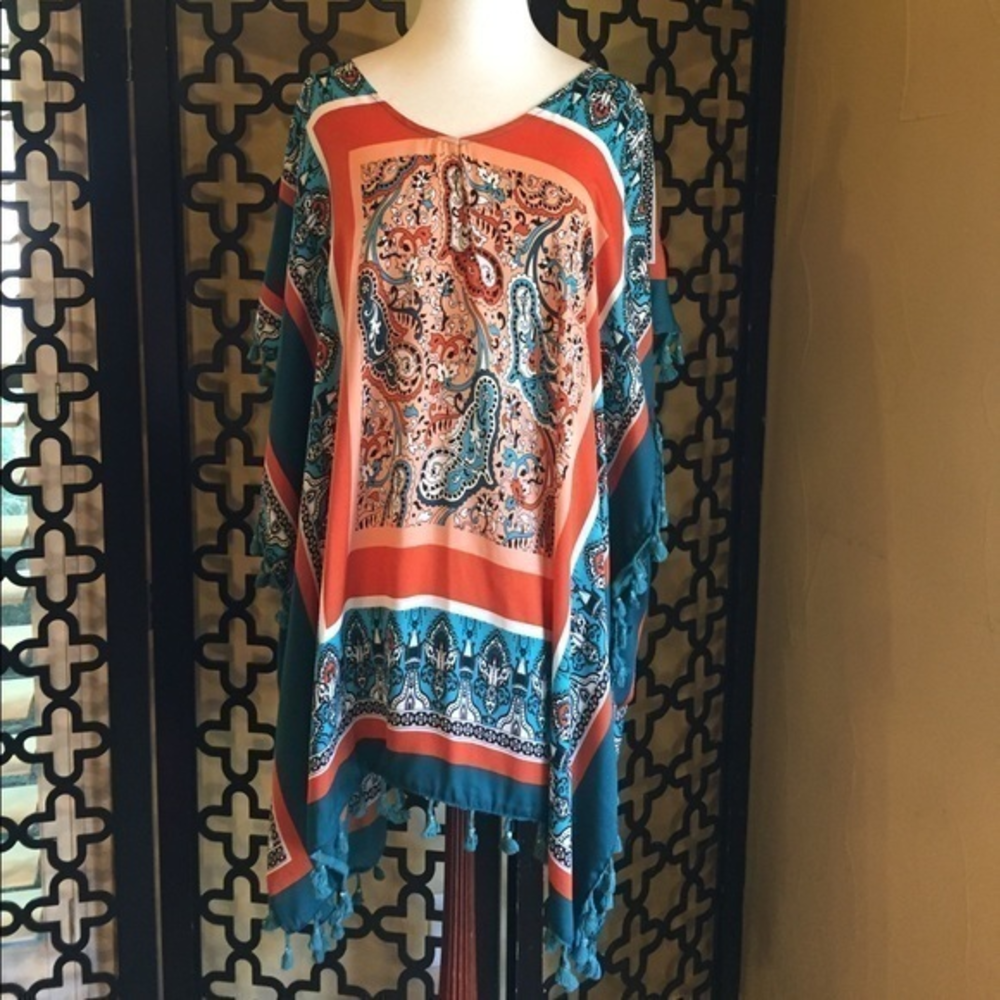 GORGEOUS TURQUOISE CORAL  PAISLEY TUNIC‎ DRESS